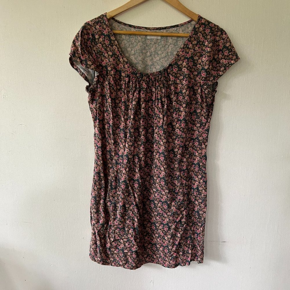 Cooperative Cottagecore Shift Dress Medium‎ Pink Floral Round Neck Pockets Boho